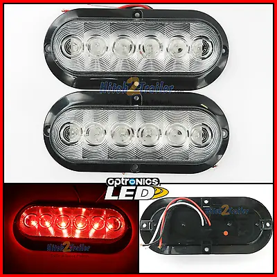 2- Trailer Truck Clear Red LED Surface Mount 6  Oval Stop Turn Tail Light FLEET • $16.99