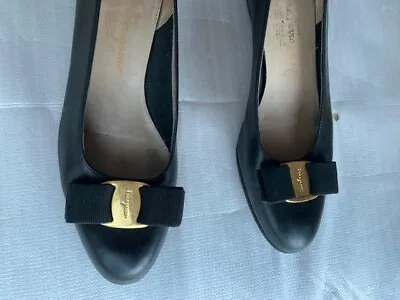 Salvatore Ferragamo Black Leather Court Shoes • £35