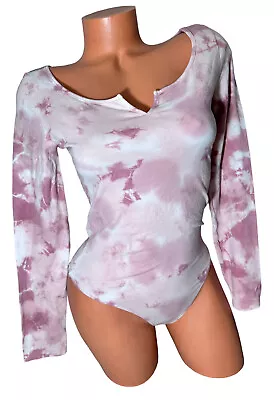 Victorias Secret PINK Long Sleeve Pull On Body Suit Pink Cloud Tie Dye Medium • $8