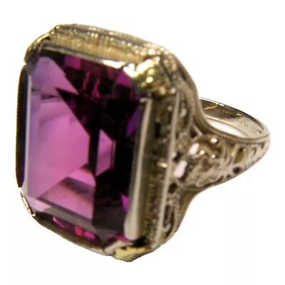 Ostby Barton Amethyst Filigree Ring 10K  Maltese Cross White Yellow Gold Titanic • $491.99