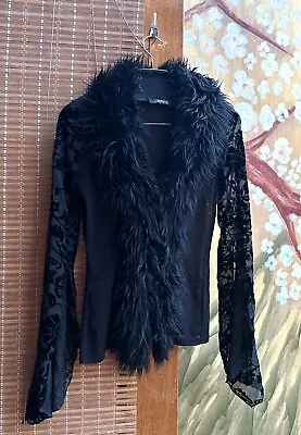 Vintage Morgan Gothic Fur Collar Mesh Cardigan Flared Sleeve • $50