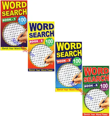 Mega Word Search Puzzle Book 100 - 400 PUZZLES - TRAVEL HOME WORK BOOKS 1-4  • £5.99