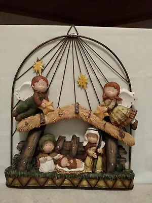 Children's Christmas Nativity Hanging Scene Metal Frame W/ Plastic Characters • $19.86