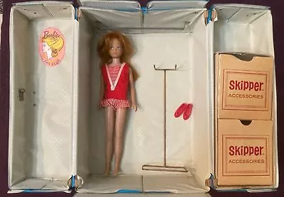 Vintage 1960s Barbie Skipper Doll With Case Stand And Outfit • $89