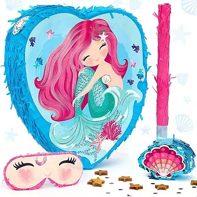 Mermaid Pinata Birthday Party For Girls With Stick Blindfold & Mini Piñata Set • $29.99