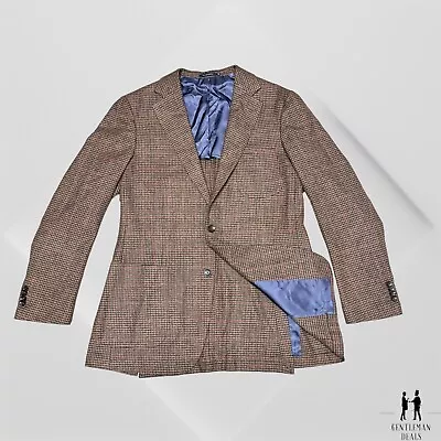 Suitsupply Havana Pleated Mid Brown Houndstooth Wool Cashmere Plaid Blazer 46L • $189.95