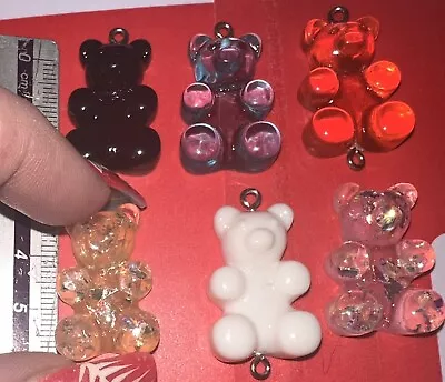 £2.50 • Buy CHARMS PENDANTS Teddy Bear Glitter Resin/Acrylic X 6 Jewellery Making