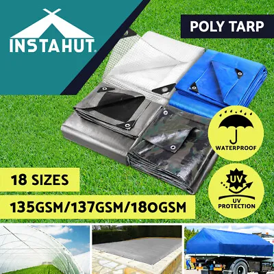 Instahut Tarpaulin Tarp Poly Tarps Heavy Duty Canvas Camping Cover Tent 180gsm • $27.95