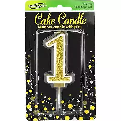 Sparkling Fizz Gold Glitter Number 1 One Candle Cake Birthday Party Supplies • $3.99