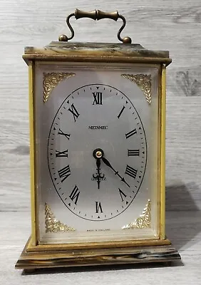 Vintage England METAMEC Quartz Carriage Mantel Clock - BrassMetalFaux Marble • £19.99