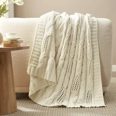 Amélie Home Cable Knitted Chenille Chunky Knit Throw BlanketIvory 50x60 - NWT • £28.93