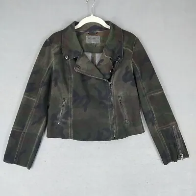 Marrakech Motorcycle Jacket Womens Size PS Green Camo Soft Faux Suede Grunge • $34.48