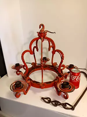 Antique Cast Iron Chandelier Hand Made 5 Light Ceiling Fixture • $150