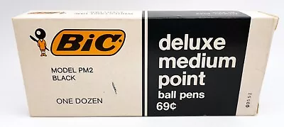 VTG BIC Deluxe Medium Point Black Ball Point Pens .69 Cents EMPTY BOX NO PENS • $15