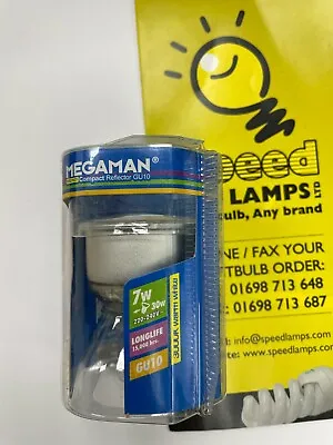 GU10 7W = 30W 3000K WARM WHITE MEGAMAN MM141213i COMPACT REFLECTOR GU10 • £9.95