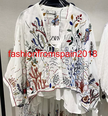 $59.76 • Buy Zara New Woman Embroidered Cotton Blouse Oyster White Xs-xl 5107/046