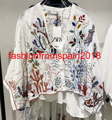 $59.76 • Buy Zara New Woman Embroidered Cotton Blouse Oyster White Xs-xl 5107/046