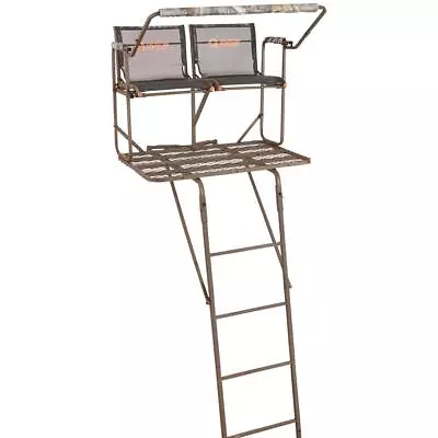 Outdoor Deer Hunting Ladder Stand Tree Blind Full Platform 2 Man Safety Rail • $345.78