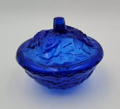 Vintage Studio Nova Cobalt Blue Open Rose Pattern Candy Dish With Lid • $11.99