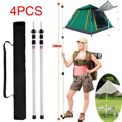 $70.59 • Buy 4Pcs 2.3m Tent Poles Universal Telescopic Adjustable Awning Canopy Tarp Pole AU