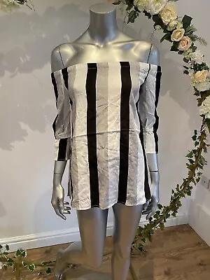 $7.29 • Buy Primark Top Blouse UK 4,6,8,10 Bardot Stripe Black Pink White Off Shoulder GY02
