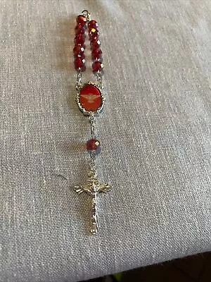 Holy Spirit Dove Rearview Mirror Auto Rosary Red Glass Beads  One Decade • $8.99