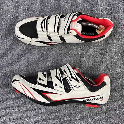 Venzo Cycling Shoes Mens 7.5 White Hook & Loop Road Bike MX • $9.99