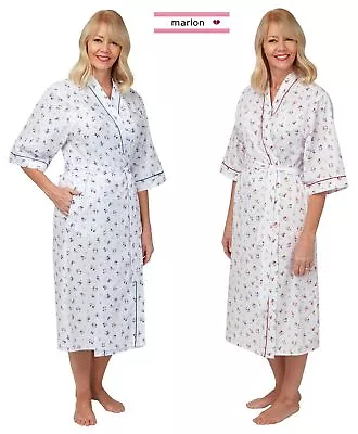 Ladies Poly Cotton Floral Dressing Gowns Robes Wrap By Marlon Size 10-30 MN18 • £17.85