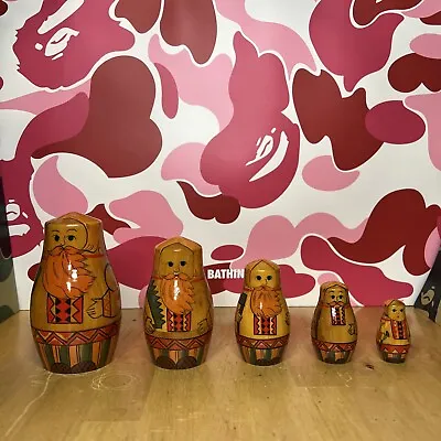 Babushka Nesting Dolls 5pc Russian Matryoshka Carpenters Vintage Hand Painted • $35