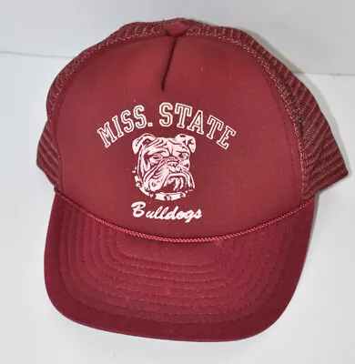 Vintage Mississippi State Bulldogs Cap - Maroon & White - Mesh SnapBack - Flaws • $29.95