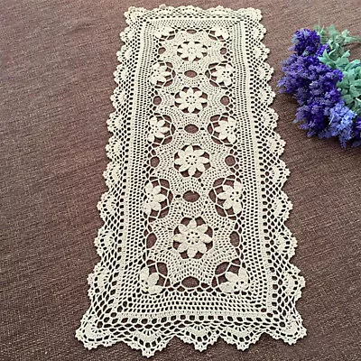 Vintage Cotton Hand Crochet Lace Table Runner Doilies Mats Flower Doily 40x90cm • £10.97