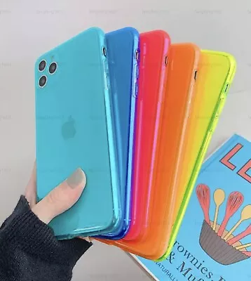 $3.95 • Buy Neon Case For IPhone 11 12 13 14 Pro MAX Plus Xr XS Silicone Clear Phone Cover
