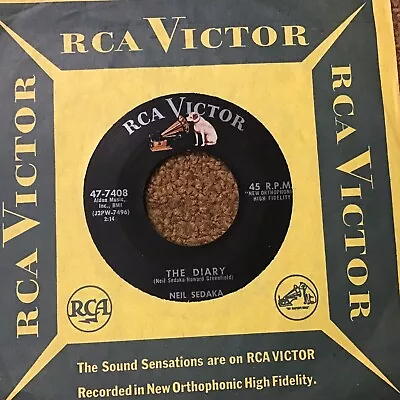45 RPM Neil Sedaka RCA VICTOR 7408 Diary / No Vacancy M- • $3