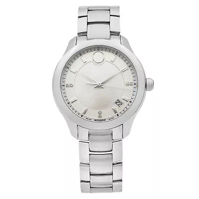 Movado Bellina 36mm Stainless Steel White MOP Diamond Dial Ladies Watch 0606978 • $399