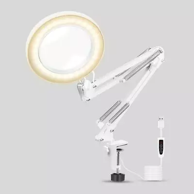 5X Magnifying Lamp 4.3″ Glass Lens Swivel Arm Lighted Magnifier For Reading • £39.43