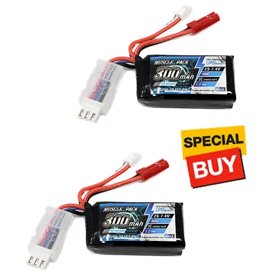 NHX Muscle Pack 2S 7.4V 300mAh 30C Lipo Battery W/ JST-PH2 Connector (2) • $19.95