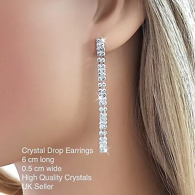 Fashion Long Tassel Crystal Drop Earrings For Women Geometric Full Rhinestone • £5.95