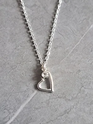 £4.99 • Buy Silver Plated Pendant Necklace Heart With Clear Crystal Charm Birthday Gift 🎁 