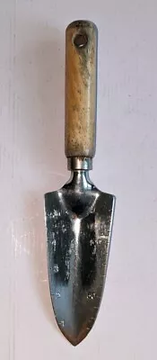 Vintage Chrome Or Stainless Steel Hand Garden Shovel / Bulb Planter Wood Handle • $5.99
