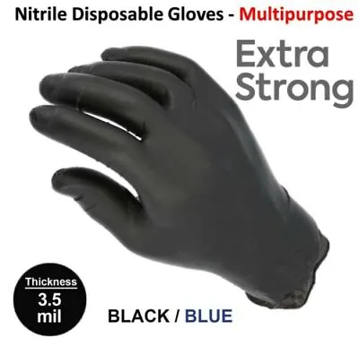 200 STRONG Black Nitrile Powder & Latex Free  Disposable Gloves Tattoo /Mechanic • £0.99