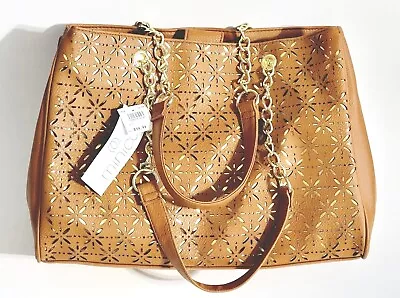 NEW Minicci Faux Leather Laser Cut Camel Tan Handbag Tote Shoulder Bag Purse • $19.99