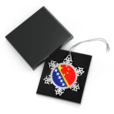 Chinese Bosnian Flag China Bosnia Pewter Snowflake Ornament • $23.99