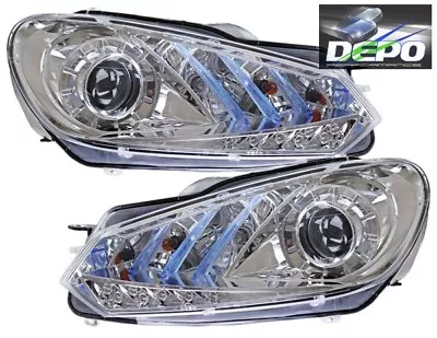 $298.95 • Buy Fit 10-12 Volkswagen Golf GTI Chrome Projector LED Head Lights Bi-Halogen DEPO