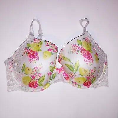 Victoria Secret Bra 38DD Perfect Coverage Rhinestone Bling Floral White Green La • $29.99