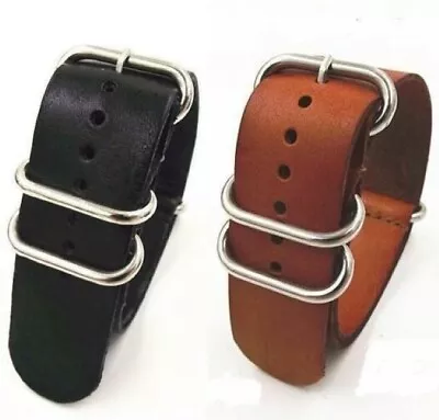CLEARANCE Military Leather 4 Ring Watch Band Black 24mm Coffee 18mm Pins & Tool • $12