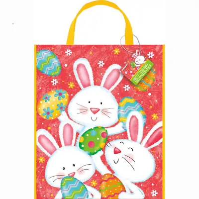 Happy Easter Bunny Tote Bag 13 X11  Plastic Large Egg Hunt Gifts Presents • £2.75