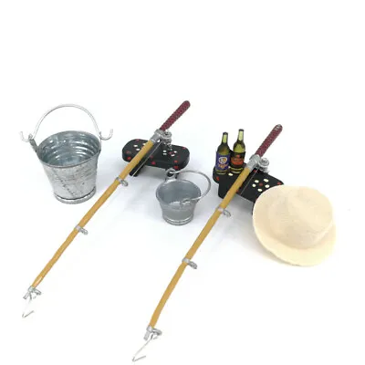 9pcs Fishing Set Fishing Rods Stools Dollhouse Miniature 1/6 1/12 Accessories • $13.49