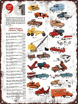 1961 Tonka Toys Steel Truck Bulldozer Shovel Crane Allied Metal Sign 9x12  A058 • $24.95
