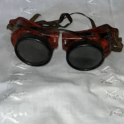 Vintage Jackson Manufactoring Co. Red Steampunk Motorcycle Goggles Bakelite • $17.95