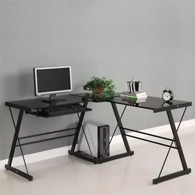 Corner Computer PC Desk L Shaped Office Furniture Table Workstation W/Glass Top • $90.98